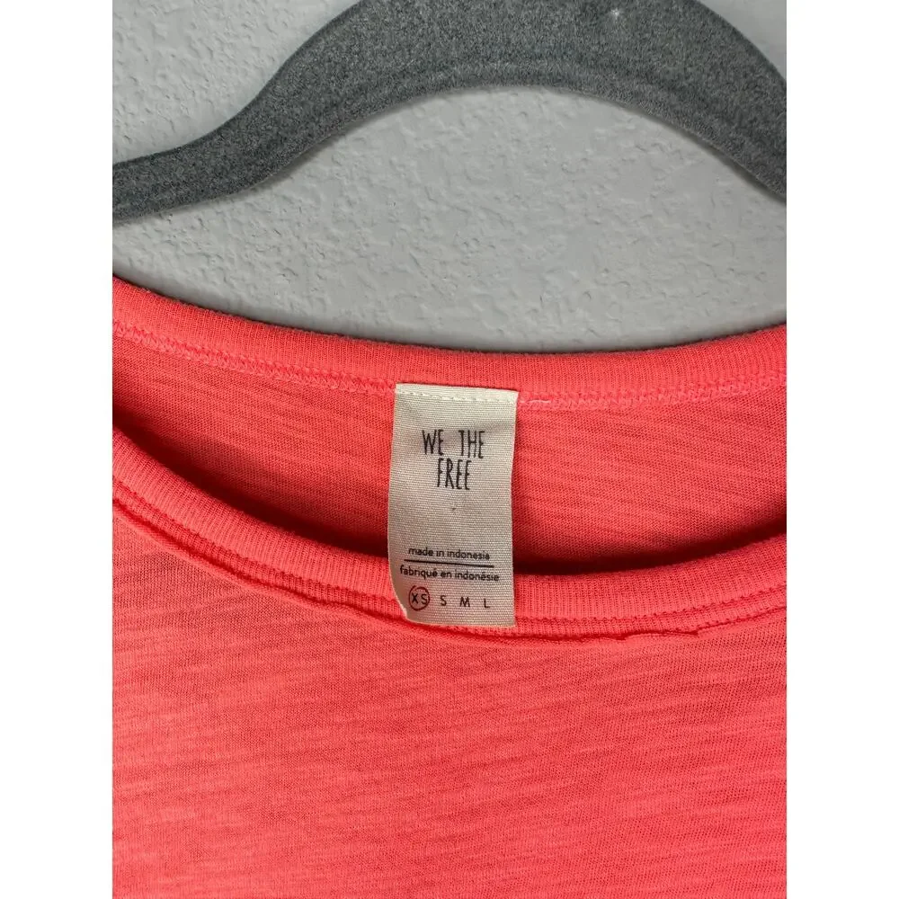 FREE PEOPLE We The Free Neon Orange Soft Raw Hem Crewneck Tee T-Shirt Top XS